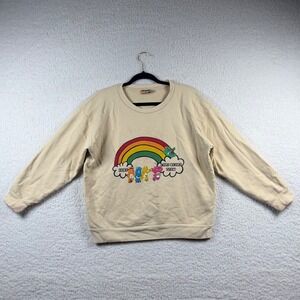 CARE BEARS TEAM Rainbow Sweatshirt Girls 14-15 Cream Tan Retro Pullover Crewneck